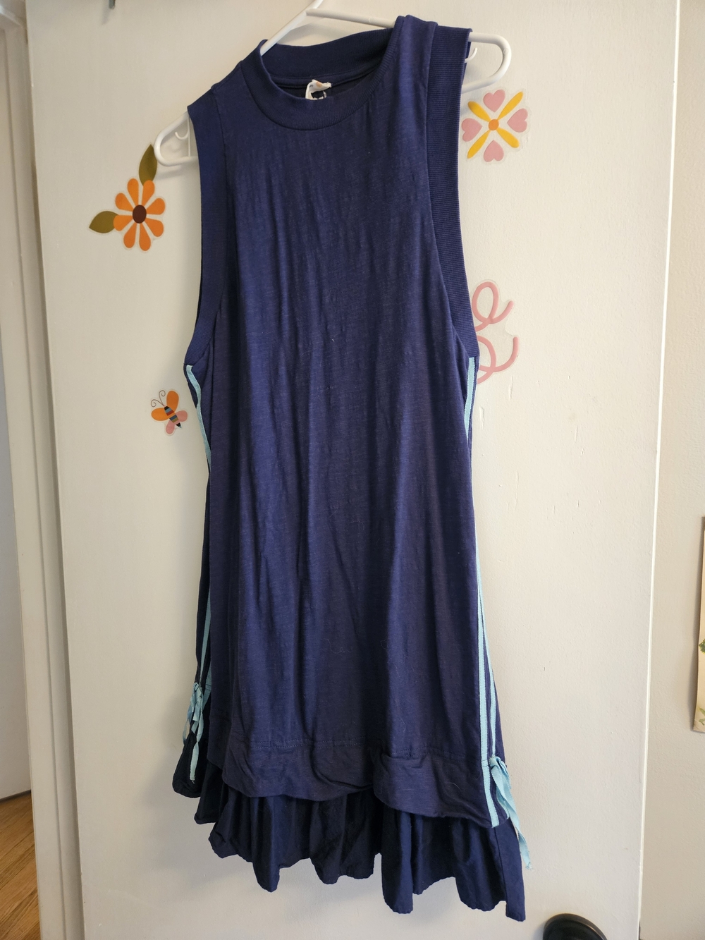 Anthropologie Navy Midi Dress with Light Blue Side Panels